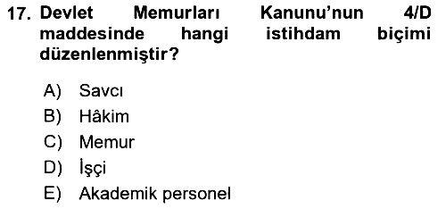 Kamu Personel Hukuku 2018-2019 Dönem Sonu Sınavı - 17. soru