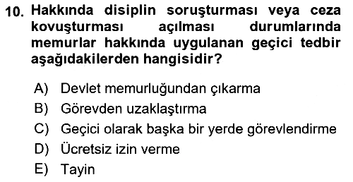 Kamu Personel Hukuku 2019-2020 Dönem Sonu Sınavı - 10. soru