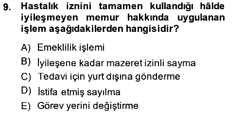 Kamu Personel Hukuku 2014-2015 Tek Ders Sınavı - 9. soru