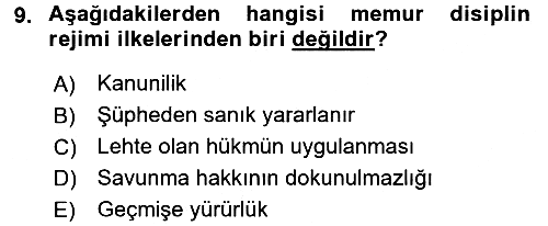 Kamu Personel Hukuku 2015-2016 Tek Ders Sınavı - 9. soru