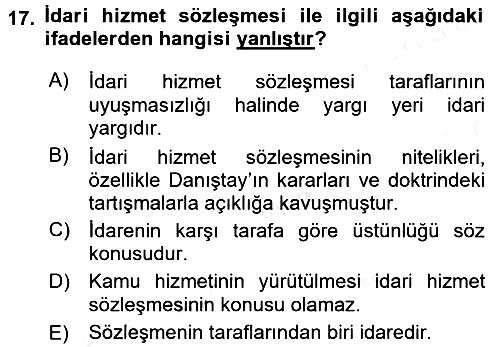 Kamu Personel Hukuku 2015-2016 Tek Ders Sınavı - 17. soru