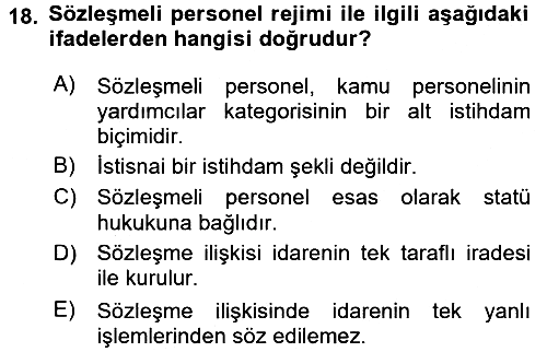 Kamu Personel Hukuku 2015-2016 Tek Ders Sınavı - 18. soru
