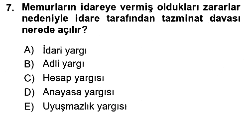 Kamu Personel Hukuku 2020-2021 Yaz Okulu Sınavı - 7. soru