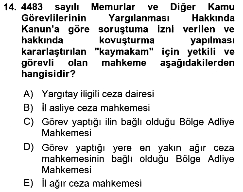 Kamu Personel Hukuku 2023-2024 Yaz Okulu Sınavı - 14. soru