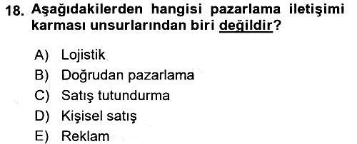 Pazarlama Yönetimi 2017-2018 3 Ders Sınavı - 18. soru