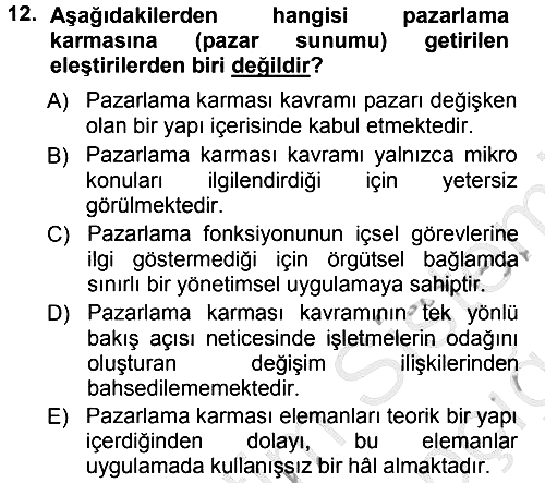 Pazarlama Yönetimi 2012-2013 Ara Sınav - 12. soru