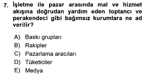 Pazarlama Yönetimi 2016-2017 Ara Sınav - 7. soru