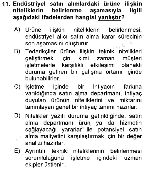 Pazarlama Yönetimi 2016-2017 Ara Sınav - 11. soru