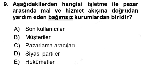 Pazarlama Yönetimi 2018-2019 Ara Sınav - 9. soru