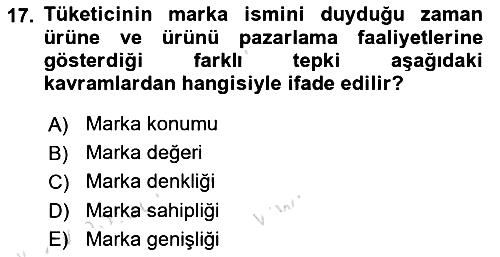 Pazarlama Yönetimi 2022-2023 Ara Sınav - 17. soru