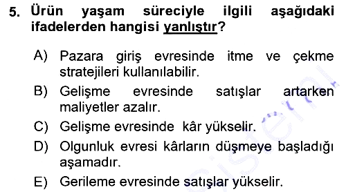 Pazarlama Yönetimi 2015-2016 Dönem Sonu Sınavı - 5. soru
