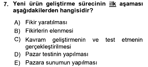 Pazarlama Yönetimi 2016-2017 Dönem Sonu Sınavı - 7. soru