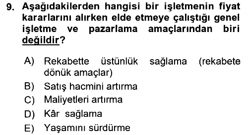 Pazarlama Yönetimi 2016-2017 Dönem Sonu Sınavı - 9. soru