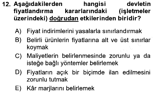 Pazarlama Yönetimi 2016-2017 Dönem Sonu Sınavı - 12. soru