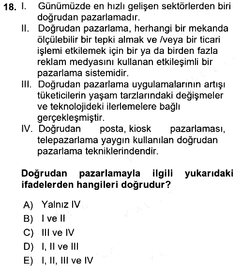 Pazarlama Yönetimi 2016-2017 Dönem Sonu Sınavı - 18. soru