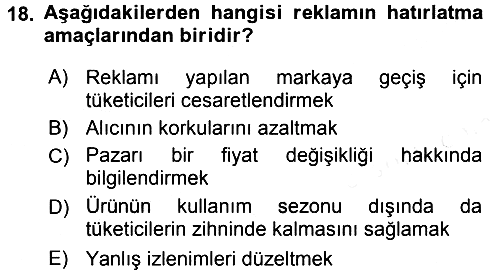Pazarlama Yönetimi 2017-2018 Dönem Sonu Sınavı - 18. soru