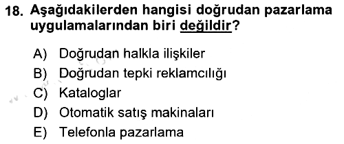 Pazarlama Yönetimi 2022-2023 Dönem Sonu Sınavı - 18. soru