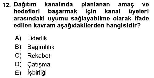 Pazarlama Yönetimi 2023-2024 Dönem Sonu Sınavı - 12. soru