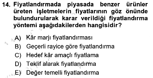 Pazarlama Yönetimi 2021-2022 Yaz Okulu Sınavı - 14. soru
