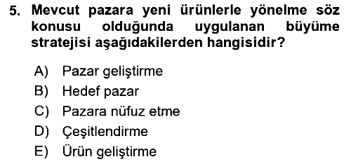 Pazarlama Yönetimi 2022-2023 Yaz Okulu Sınavı - 5. soru