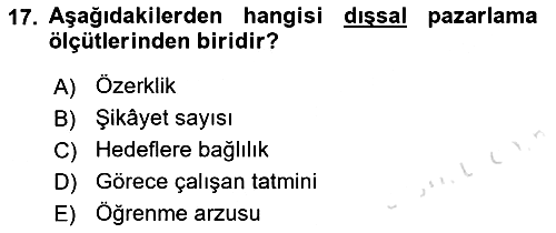 Pazarlama Yönetimi 2022-2023 Yaz Okulu Sınavı - 17. soru