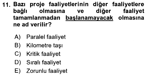 Proje Yönetimi 2018-2019 3 Ders Sınavı - 11. soru