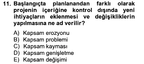 Proje Yönetimi 2012-2013 Ara Sınav - 11. soru