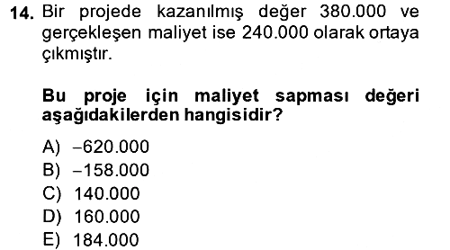 Proje Yönetimi 2014-2015 Dönem Sonu Sınavı - 14. soru
