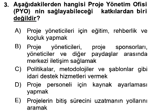 Proje Yönetimi 2022-2023 Dönem Sonu Sınavı - 3. soru