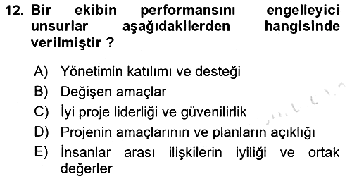 Proje Yönetimi 2022-2023 Dönem Sonu Sınavı - 12. soru