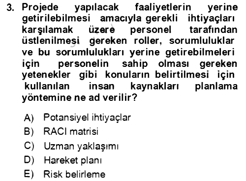 Proje Yönetimi 2023-2024 Dönem Sonu Sınavı - 3. soru