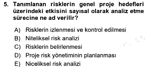 Proje Yönetimi 2024-2025 Dönem Sonu Sınavı - 5. soru