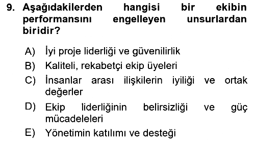 Proje Yönetimi 2024-2025 Dönem Sonu Sınavı - 9. soru