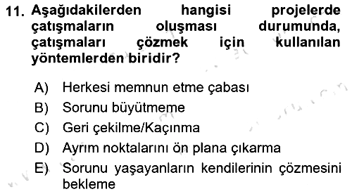 Proje Yönetimi 2024-2025 Dönem Sonu Sınavı - 11. soru