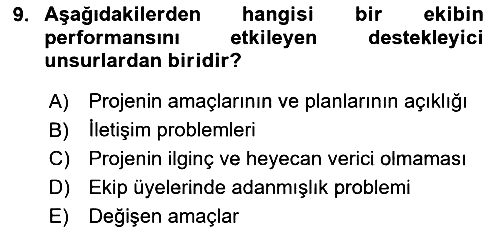 Proje Yönetimi 2025-2026 Dönem Sonu Sınavı - 9. soru