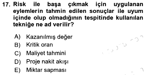 Proje Yönetimi 2020-2021 Yaz Okulu Sınavı - 17. soru