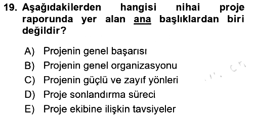 Proje Yönetimi 2020-2021 Yaz Okulu Sınavı - 19. soru