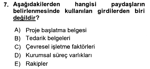 Proje Yönetimi 2023-2024 Yaz Okulu Sınavı - 7. soru