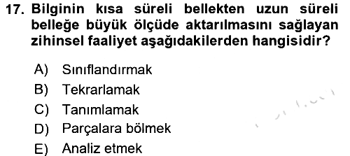 Psikoloji 2017-2018 Ara Sınav - 17. soru