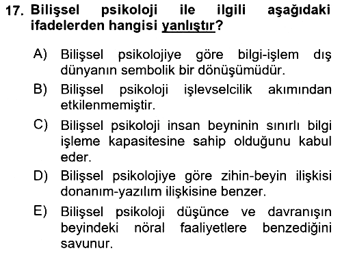 Psikoloji 2021-2022 Ara Sınav - 17. soru
