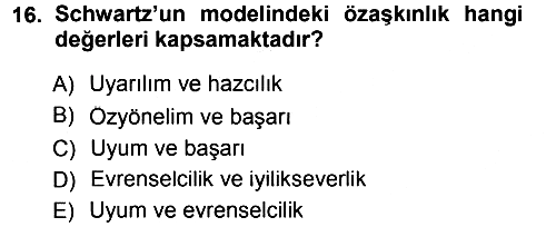 Psikoloji 2012-2013 Dönem Sonu Sınavı - 16. soru