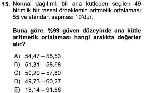 Sağlık Alanında İstatistik 2017-2018 Ara Sınav - 15. soru