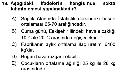 Sağlık Alanında İstatistik 2023-2024 Ara Sınav - 18. soru