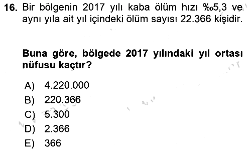 Sağlık Alanında İstatistik 2020-2021 Yaz Okulu Sınavı - 16. soru