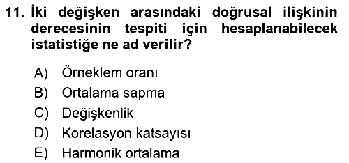 Sağlık Alanında İstatistik 2023-2024 Yaz Okulu Sınavı - 11. soru