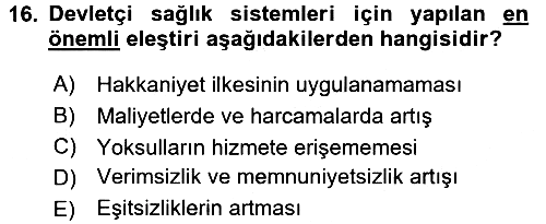 Sağlık Ekonomisi 2017-2018 Ara Sınav - 16. soru