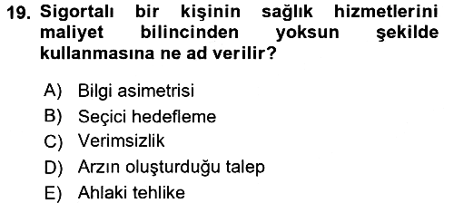 Sağlık Ekonomisi 2017-2018 Ara Sınav - 19. soru