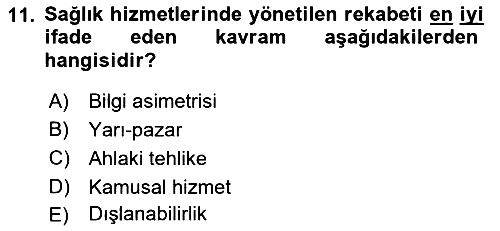 Sağlık Ekonomisi 2018-2019 Ara Sınav - 11. soru
