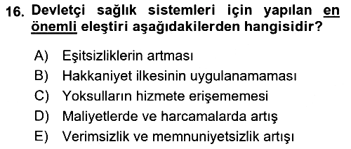 Sağlık Ekonomisi 2018-2019 Ara Sınav - 16. soru