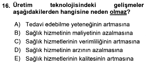 Sağlık Ekonomisi 2023-2024 Ara Sınav - 16. soru